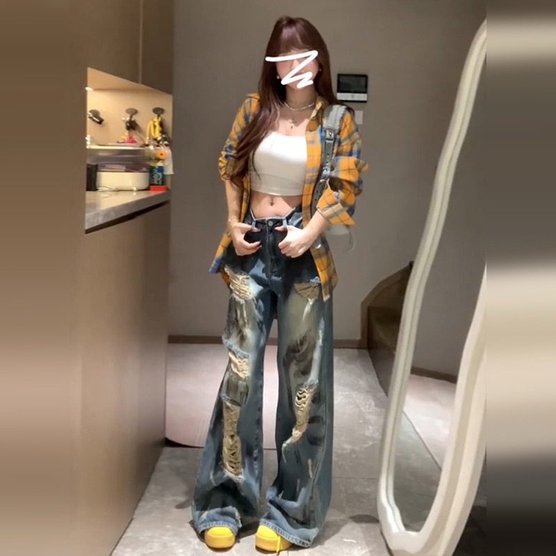 Spot retro Hong Kong style chic plaid shirt jacket new loose lazy style long-sleeved cardigan shirt