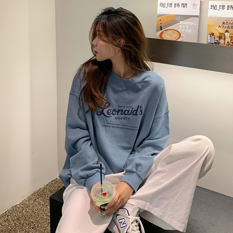 Korean version of letter printed round neck sweatshirt for women