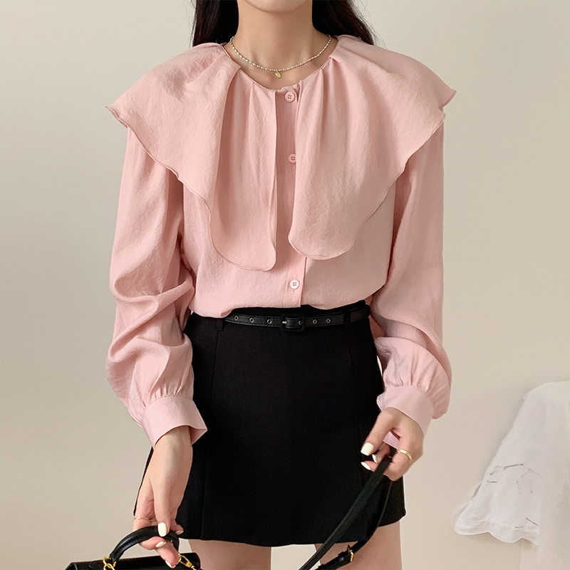 French niche doll collar chic top for women's new large lapel sweet and slim