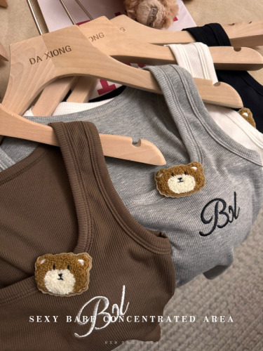 Spring and summer embroidered letters bear inner strap vest for women slim fit beautiful back strapless breasts and outer wear