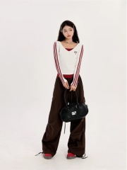 Niche design sense fake two-piece long-sleeved T-shirt for women in spring American chic hot girls chic top