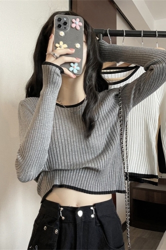 Top with high waist pants design-sensory women's sweater base shirt