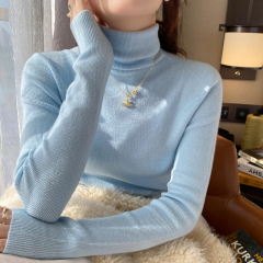 Blue cashmere turtleneck sweater for women in autumn and winter new high-end top knitted pile collar base shirt
