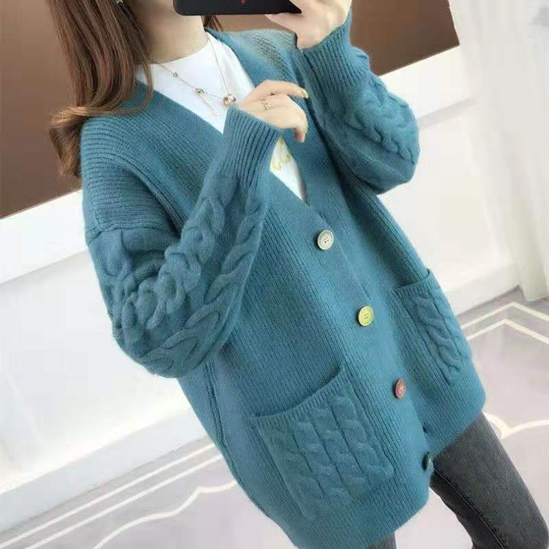 Cardigan women's new lazy style knitted sweater Korean loose versatile student top sweater