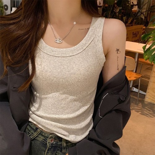 Knitted vest for women in summer wear new style for inner strap white base slim sleeveless top