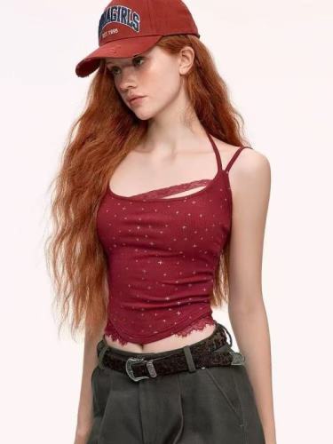 New spring and summer style with hot girl lace halter neck vest sling top with chest pad