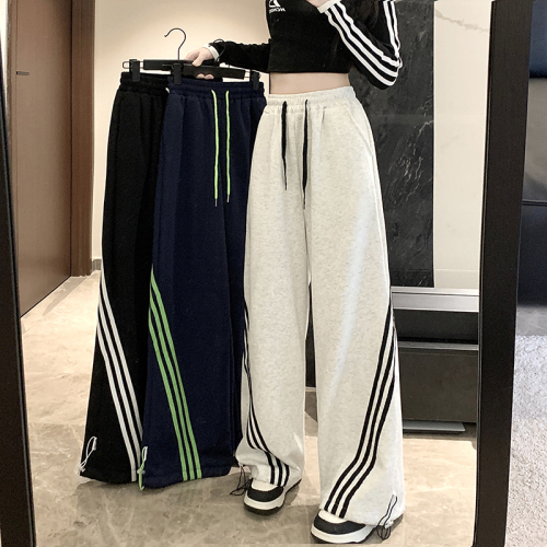 American retro design three-pin bar guard pants loose casual wide-leg pants