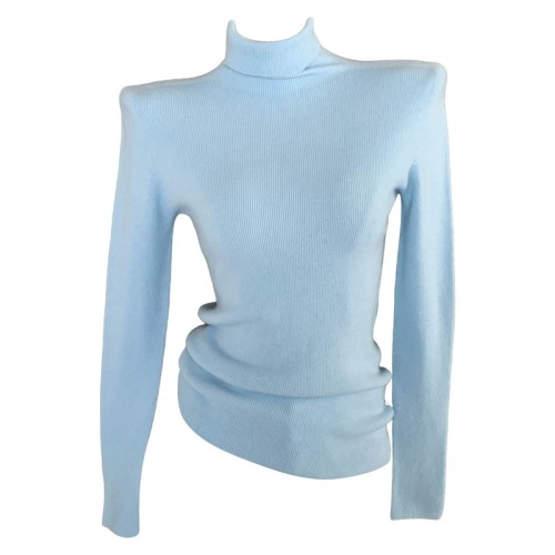Blue cashmere turtleneck sweater for women in autumn and winter new high-end top knitted pile collar base shirt