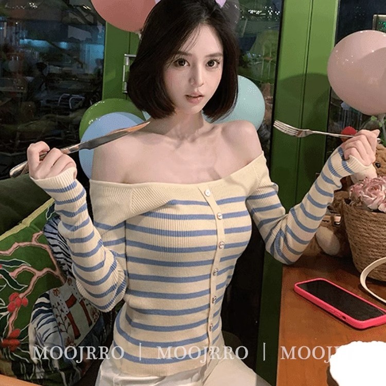 Women's autumn slim fit and sexy short off-shoulder top