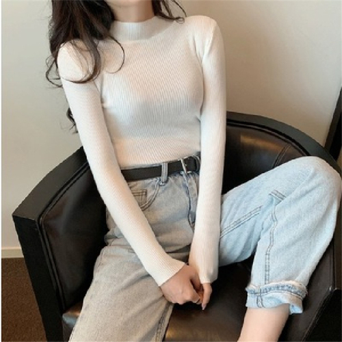 Core-wrapped yarn knitted sweater half turtleneck knitted base shirt top women's sweater top