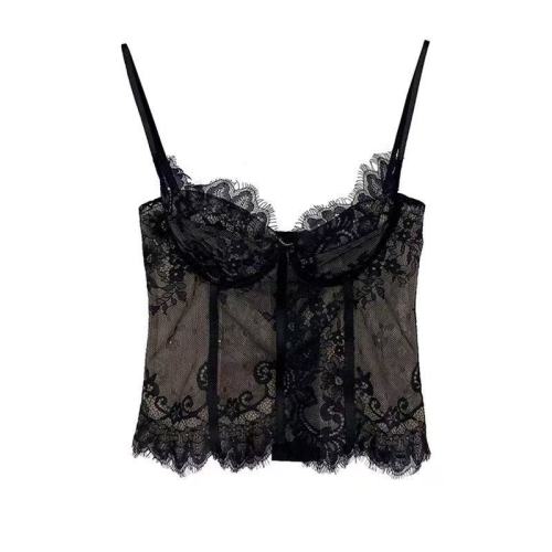 French small suspender vest suit sexy beautiful strap chest pad fishbone lace top