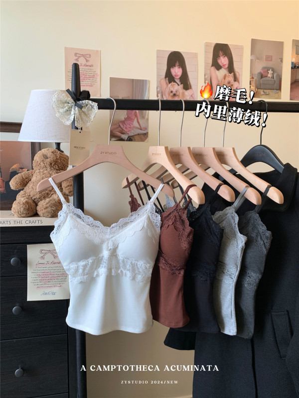 Fleece suspender vest for women in autumn and winter lace V-neck bottoming inner strap breast top