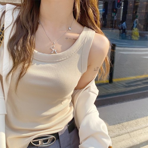 Knitted vest for women in summer wear new style for inner strap white base slim sleeveless top
