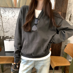oversize loose lazy style gray hooded top