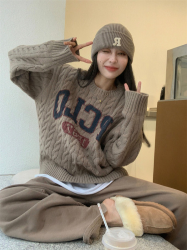 Letter printing loose Korean style versatile knitted sweater for women