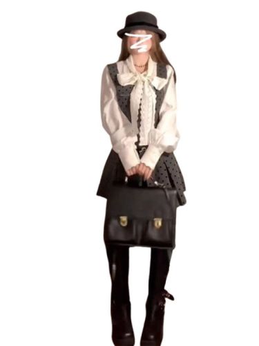 Xiaoxiang Academy Fengbo Point Strap Dress Women's Spring and Autumn New French Shirt Temperament Set