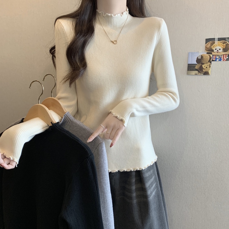 Underwear half turtleneck base sweater for women thickened velvet sweater top for women