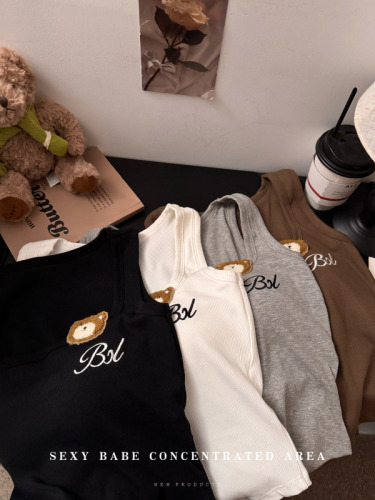 Spring and summer embroidered letters bear inner strap vest for women slim fit beautiful back strapless breasts and outer wear