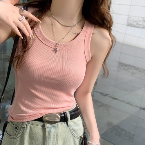 Knitted vest for women in summer wear new style for inner strap white base slim sleeveless top