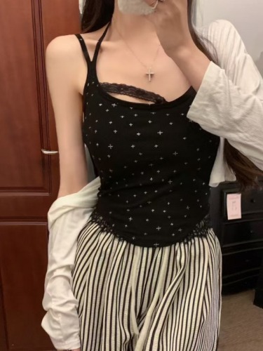 New spring and summer style with hot girl lace halter neck vest sling top with chest pad