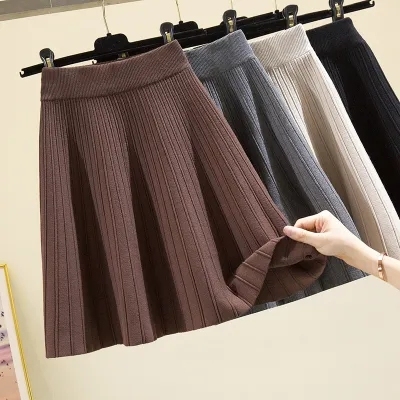 Knitted umbrella skirt skirt high waist autumn and winter women's A-line skirt large swaying small elastic waist drooping feeling short skirt covering hips