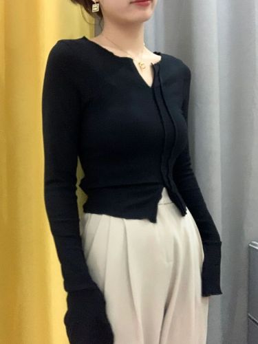 Double-sided German velvet grinding Korean style design sense plus velvet women's top base shirt