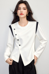 French design round neck T-shirt for women's fashionable age-reducing loose slimming top