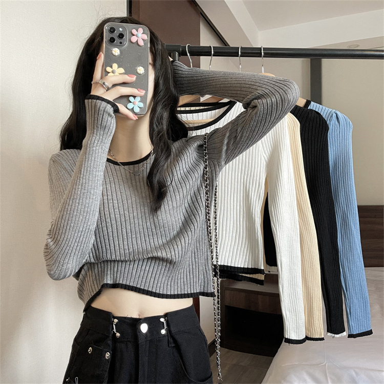 Top with high waist pants design-sensory women's sweater base shirt