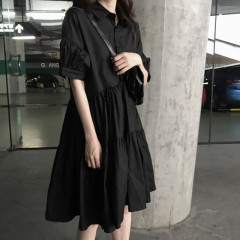 Fashionable retro black skirt, large size fat girl with belly-covering and slimming dress