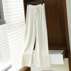 Heavy cashmere wide-leg pants for women in autumn and winter high-waist knitted cloud pants loose casual straight-leg extended floor pants outside wear