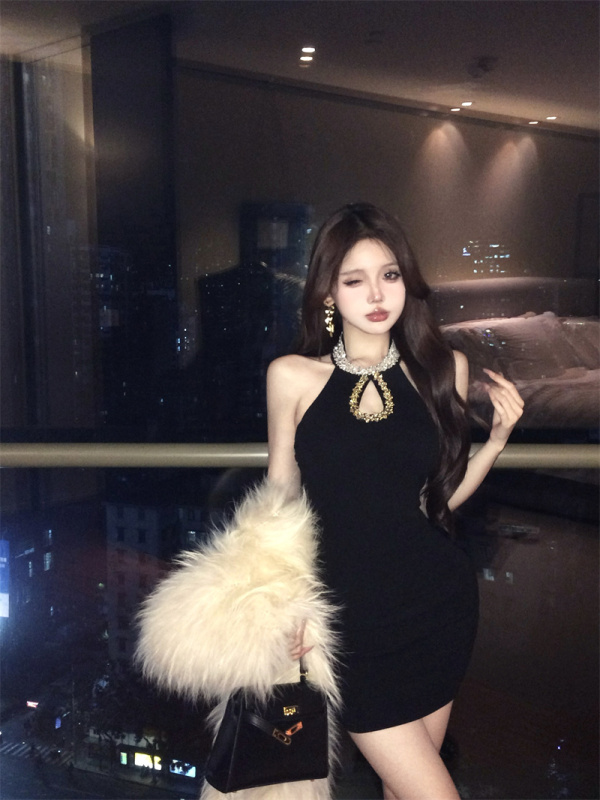 Heavy industry sexy hanger bo cashmere dress slim socialite little black skirt birthday skirt