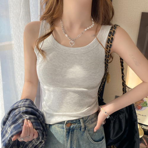 Knitted vest for women in summer wear new style for inner strap white base slim sleeveless top