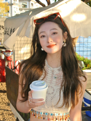 Pure and horny hollow lace design suspender vest women's new holiday style tassel sexy navel top