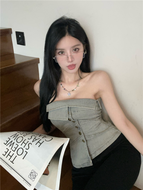 Retro denim old hot girl design tube top