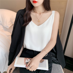 Chiffon suspender vest for women in summer v-neck double-layer loose slim outside and white base shirt top