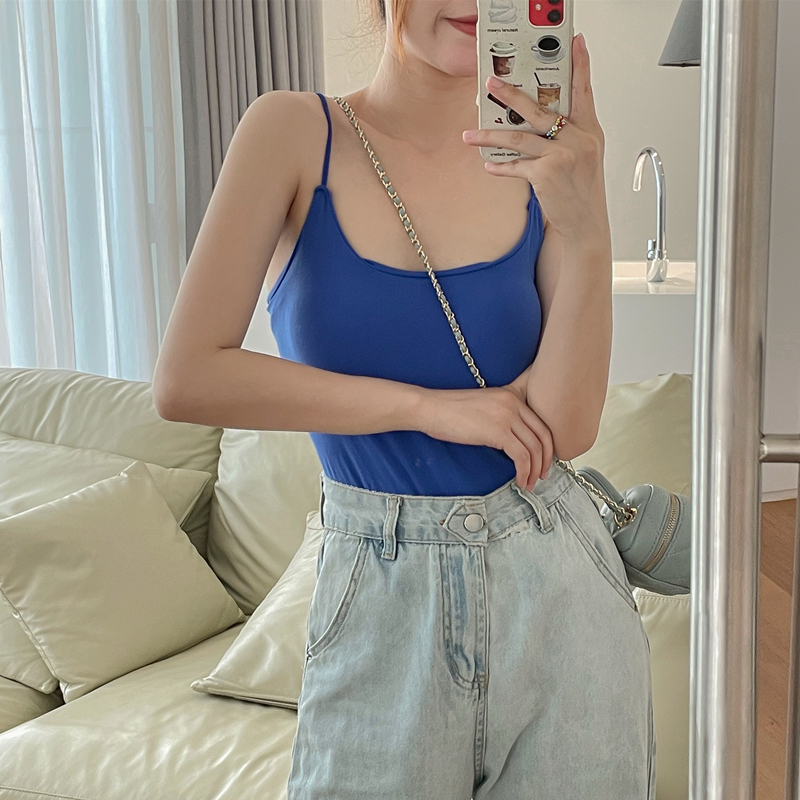 New autumn and winter Klein blue suspender beautiful back with inner and outer wear sexy women's vest with chest pad