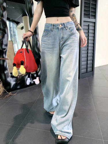 Autumn straight wide-leg floor-slide pocket jeans