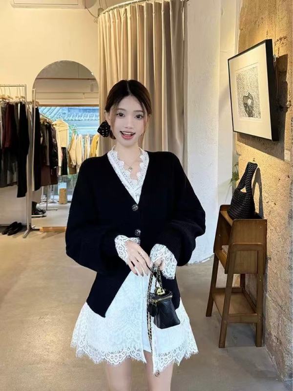 French V-neck temperament versatile knitted cardigan for women's spring new long-sleeved shirt jacket