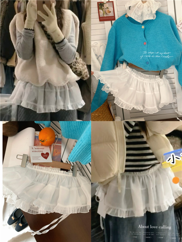 Ambient layered with a one-piece waistband lace thin belt puffy skirt skirt ass curtain skirt