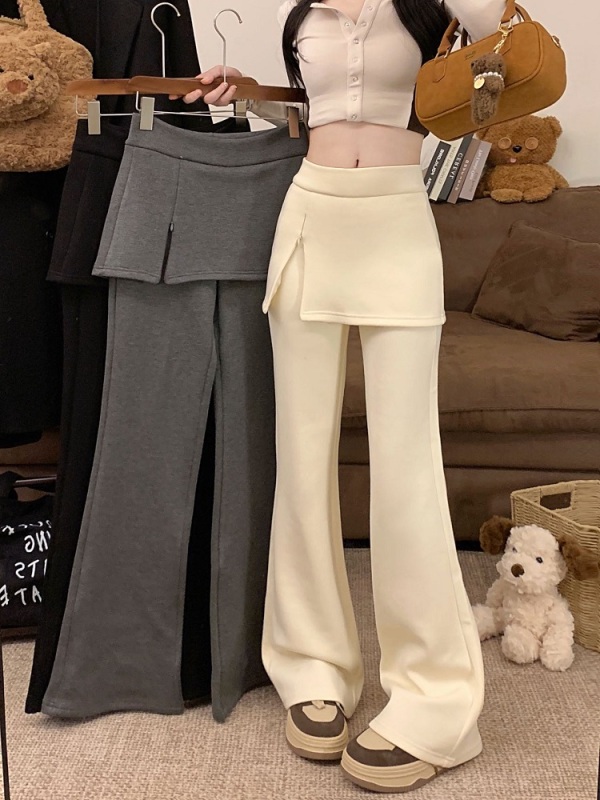 Hot girl design fake two-piece plush fleece trousers in winter high-waisted slim casual pants floor-length trousers skirt