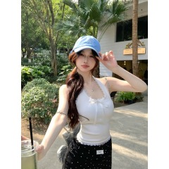 Lace hanger neck vest for women for spring new slim fit short backless hot girl top