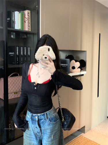 vertical striped base shirt for women's spring new style slim long-sleeved T-shirt for inner wear