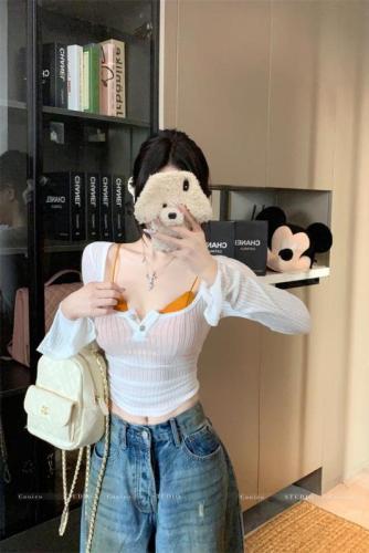 vertical striped base shirt for women's spring new style slim long-sleeved T-shirt for inner wear