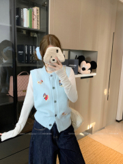 Spring age-reducing fun embroidered vest single-breasted sleeveless top