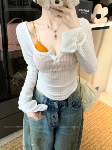 vertical striped base shirt for women's spring new style slim long-sleeved T-shirt for inner wear