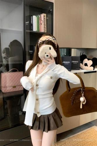 Lace-up sweater for women with inner and outer lace-up V-neck versatile top for women