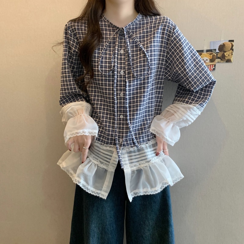 Spring new niche design lace spliced ​​shirt loose top