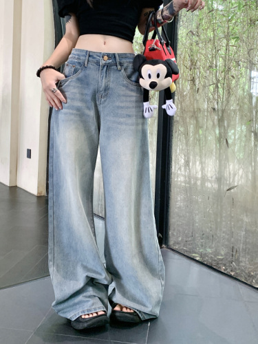 Autumn straight wide-leg floor-slide pocket jeans