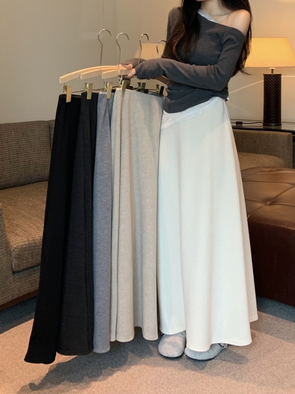 ~Fleece thickened wool markless waist A-line skirt floor-moving skirt