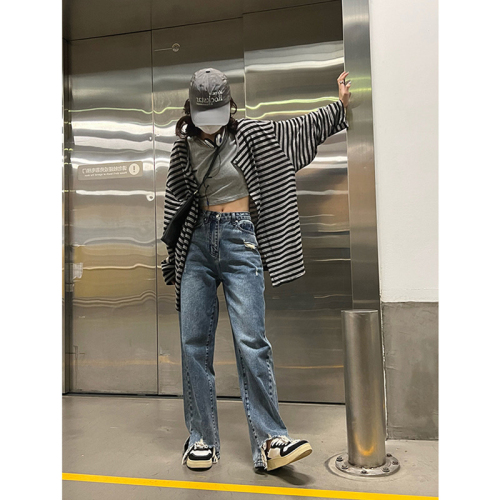 Thin cardigan sweater for women Korean style loose oversize lazy style long-sleeved striped jacket